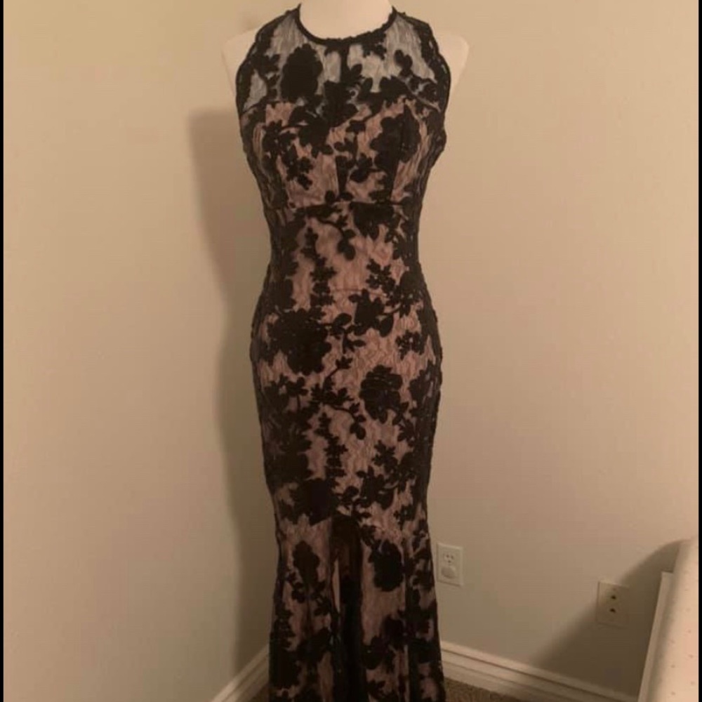 Black Lace and Nude Gown, Prom or Ball Gown